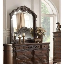 Classic Carved Dark Brown Wooden Bed Frame for Master Bedroom