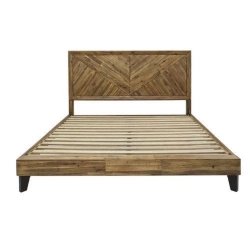 Modern Solid Wood Bed Frame with Chevron Headboard