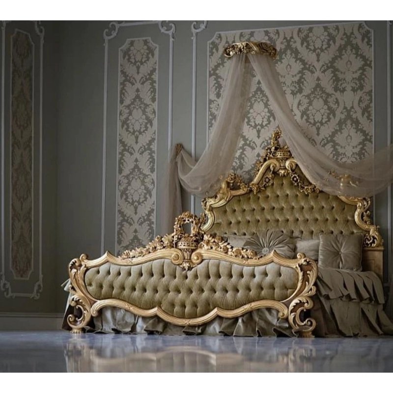 Luxury Classic Gold Ornate Carved Tufted Canopy Bed Luxury Classic Gold Ornate Carved Tufted Canopy Bed