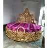 Luxury Hand Carved Gold Finish Round Bed with Ornate Headboard