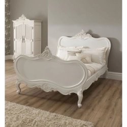 Elegant White Carved Wood Classic Baroque Bed Frame