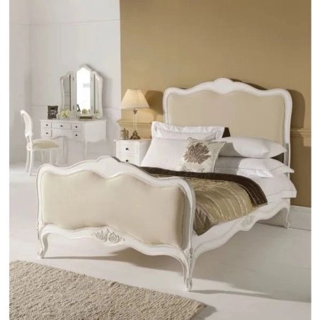 Elegant Classic White Wood Upholstered Bed Frame