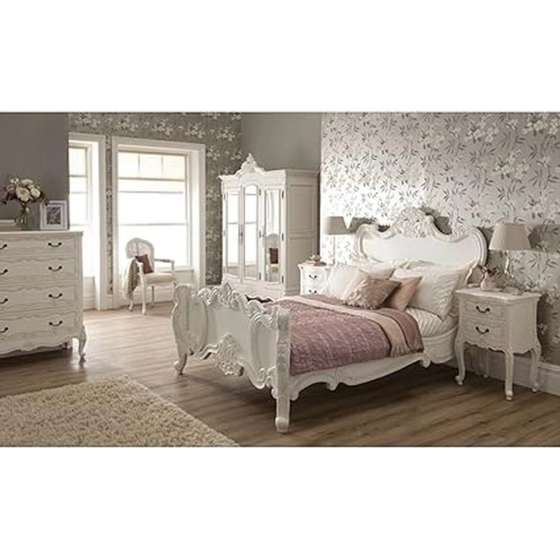 Elegant White Classic Carved Wood Bedroom Set (Bed, Wardrobe, Bedside Table) Elegant White Classic Carved Wood Bedroom Set (Bed, Wardrobe, Bedside Table)