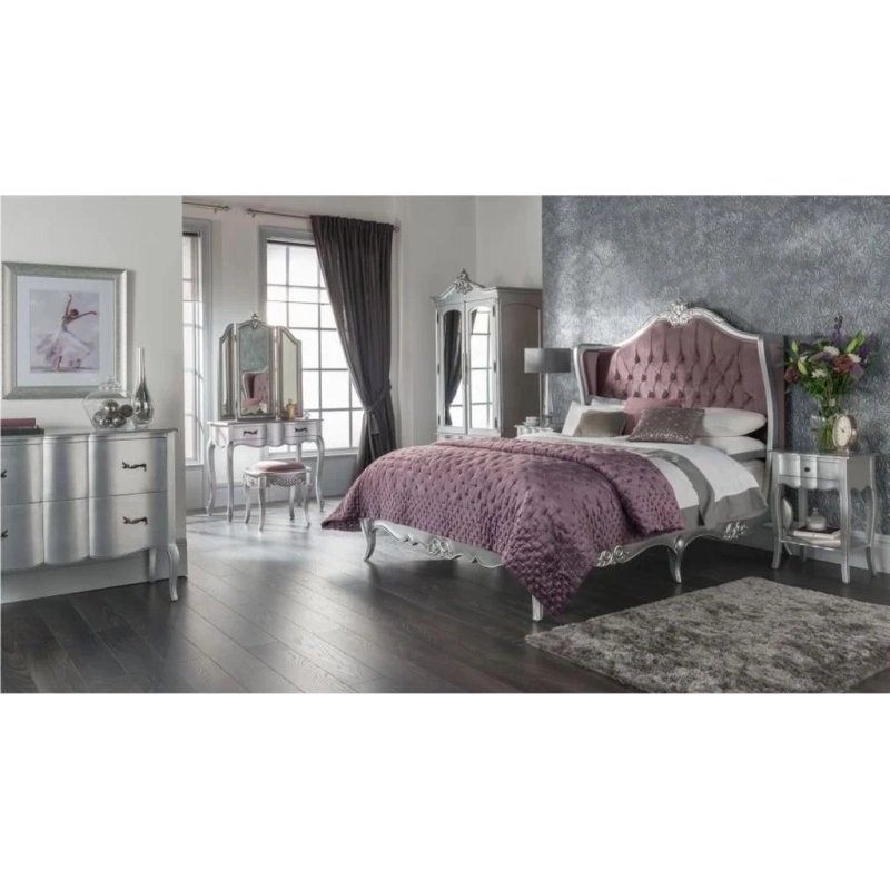White Classic French Style Tufted Fabric Headboard Bed Frame