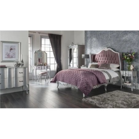 White Classic French Style Tufted Fabric Headboard Bed Frame