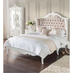 White Classic French Style Tufted Fabric Headboard Bed Frame