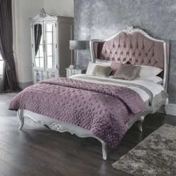 White Classic French Style Tufted Fabric Headboard Bed Frame