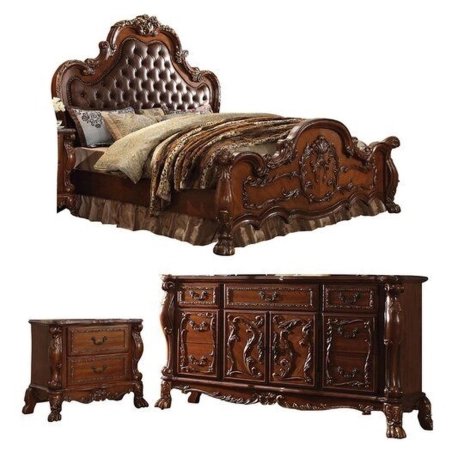 Classic Ornate Carved Wood Tufted Headboard Bed Frame