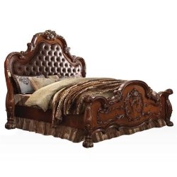 Classic Ornate Carved Wood Tufted Headboard Bed Frame