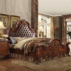 Classic Ornate Carved Wood Tufted Headboard Bed Frame