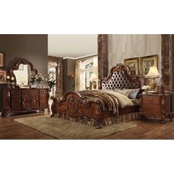 Classic Ornate Carved Wood Tufted Headboard Bed Frame