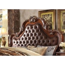 Classic Ornate Carved Wood Tufted Headboard Bed Frame
