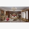 Luxury Classic Carved Gold Leaf Bed with Red Velvet Headboard
