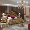 Luxury Classic Carved Gold Leaf Bed with Red Velvet Headboard