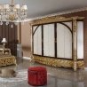 Luxury Classic Carved Gold Leaf Bed with Red Velvet Headboard