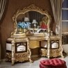 Luxury Classic Carved Gold Leaf Bed with Red Velvet Headboard