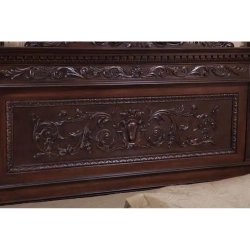 Luxurious Carved Wood King Bed Frame Dark Finish