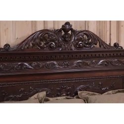 Luxurious Carved Wood King Bed Frame Dark Finish