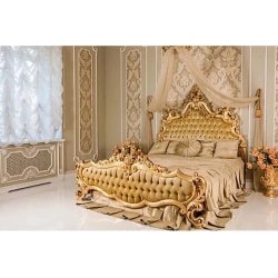 Luxury Classic Gold Carved Tufted Canopy Bed