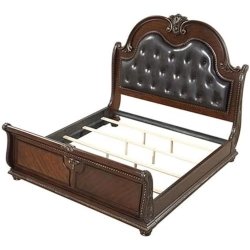 Luxury Classic Wood Sleigh Bed with Upholstered Headboard