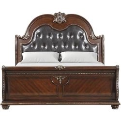 Luxury Classic Wood Sleigh Bed with Upholstered Headboard