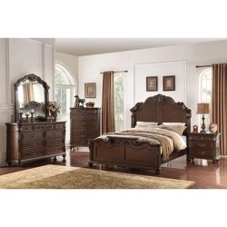 Luxury Traditional Dark Wood Carved Bed Frame