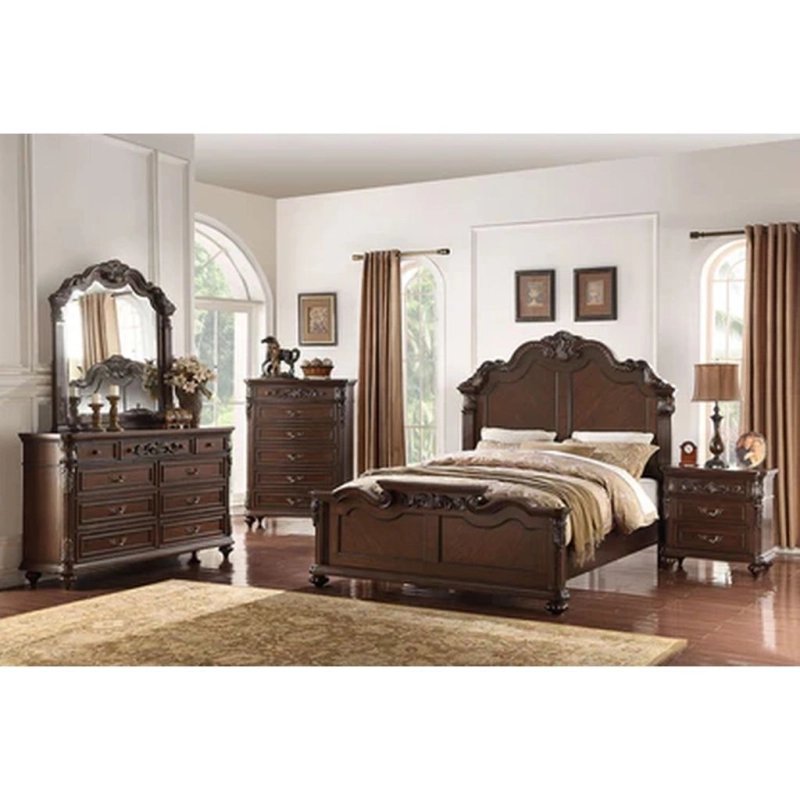 Luxury Traditional Dark Wood Carved Bed Frame Luxury Traditional Dark Wood Carved Bed Frame