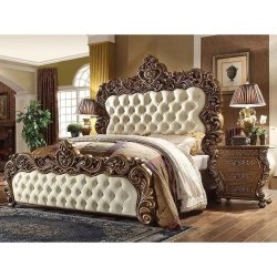 Luxury Classic Baroque Carved Wood Upholstered Bed Frame
