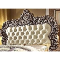 Luxury Classic Baroque Carved Wood Upholstered Bed Frame