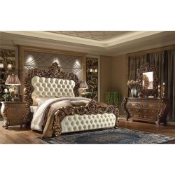 Luxury Classic Baroque Carved Wood Upholstered Bed Frame