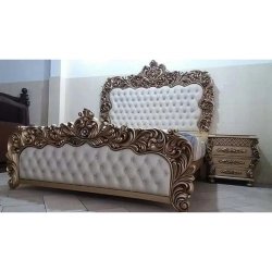 Luxury Classic Baroque Carved Wood Upholstered Bed Frame