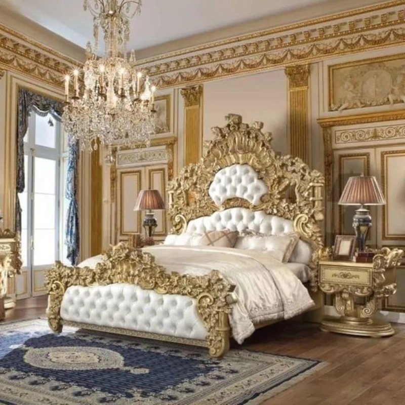 Grand Opulence Carved Wood Luxury Bed with Tufted Headboard Grand Opulence Carved Wood Luxury Bed with Tufted Headboard