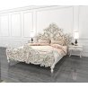 Exquisite White Hand-Carved Solid Wood Bed Frame with Ornate Design