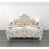 Exquisite White Hand-Carved Solid Wood Bed Frame with Ornate Design