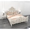 Exquisite White Hand-Carved Solid Wood Bed Frame with Ornate Design