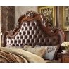 Luxurious Carved Wooden Bed Frame with Tufted Headboard