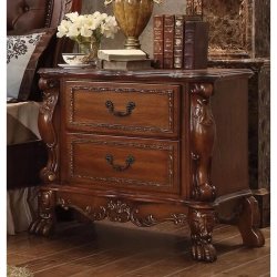 Luxurious Carved Wooden Bed Frame with Tufted Headboard
