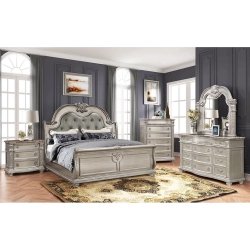 Luxury Classic Upholstered Tufted Silver Finish Bed Frame