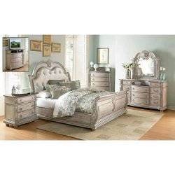 Luxury Classic Upholstered Tufted Silver Finish Bed Frame