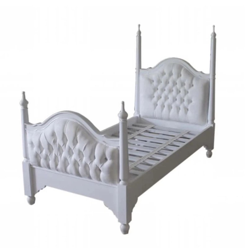Elegant White Tufted Upholstered Four Poster Bed Frame Classic Design