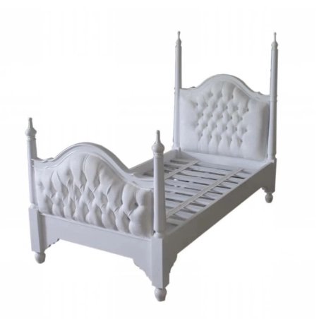Elegant White Tufted Upholstered Four Poster Bed Frame Classic Design