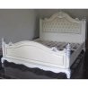 Luxury Classic Carved Wood Bed with Tufted Headboard White and Silver