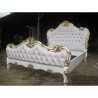 Classic Carved White Bed Frame with Tufted Pink Upholstery and Gold Accents