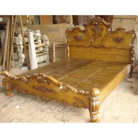 Luxurious Carved Wooden Bed Frame - Handcrafted Solid Wood