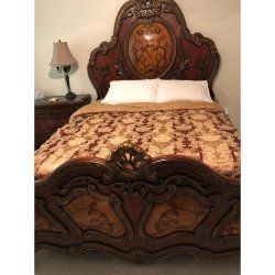 Ornate Carved Wood King Size Bed Frame with Headboard and Footboard