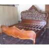 Classic Carved Solid Wood Bed Frame with Upholstered Headboard