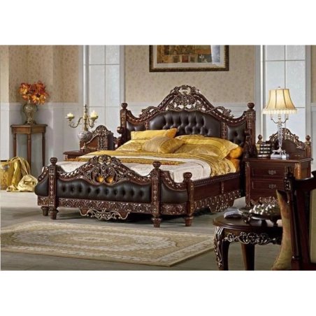 Luxury Opulent Classic Carved Wood Upholstered King Bed