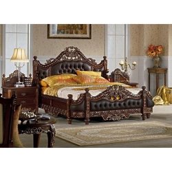 Luxury Opulent Classic Carved Wood Upholstered King Bed