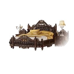 Luxury Opulent Classic Carved Wood Upholstered King Bed