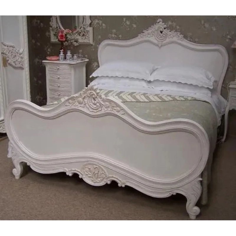 White Classic Carved Wooden Bed Frame White Classic Carved Wooden Bed Frame